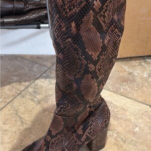 Aldo Dark Brown Snakeskin Heeled Boots